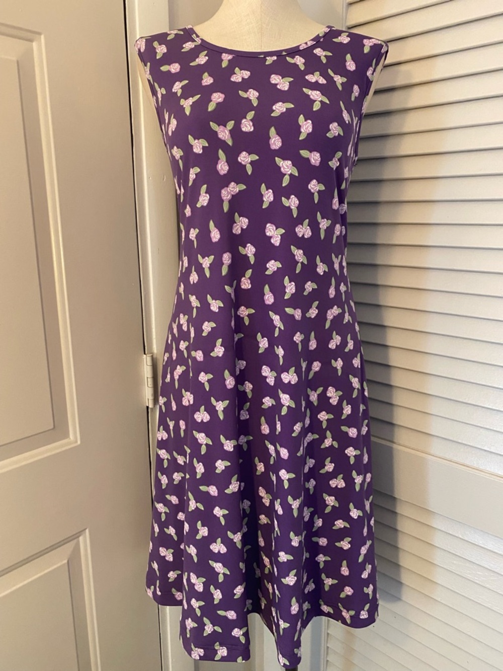 Vintage 1990’s “Blair”  Purple Midi Dress with Floral Print- Size Medium